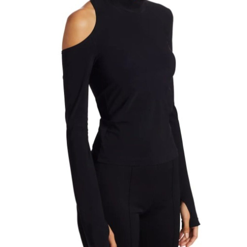 Helmut Lang Black Long Sleeve Cold Shoulder Top